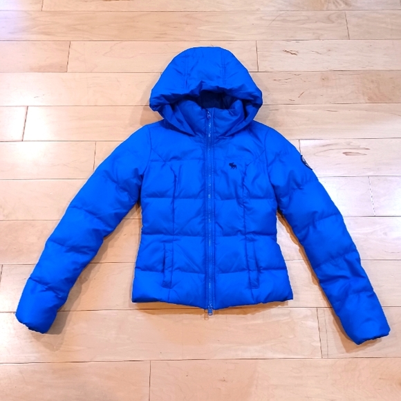 Abercrombie & Fitch Jackets & Blazers - ABERCROMBIE & FITCH WOMEN'S BLUE HOODED DOWN FULL ZIP PUFFER JACKET SIZE XS